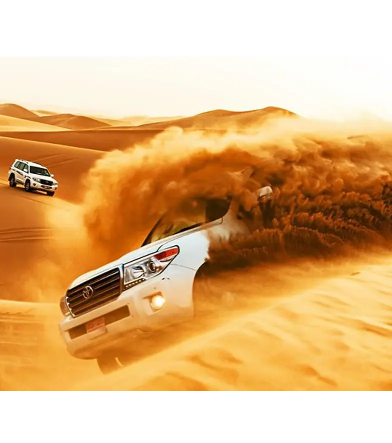 Happy tourists enjoying Dubai desert safari